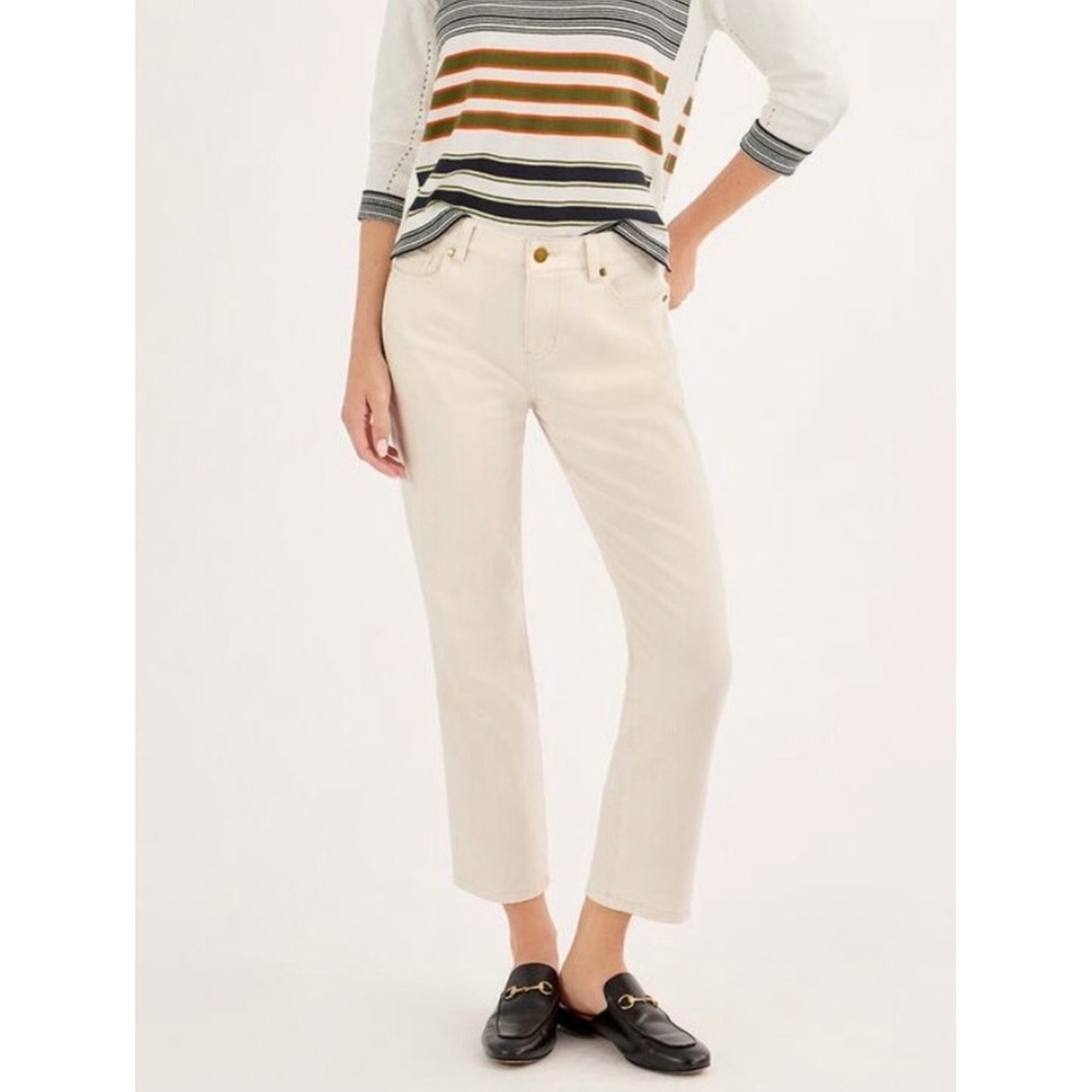 Cabi Soho Jeans Womens 10 Cream Off White Straight Leg Cropped Stretch‎ Denim